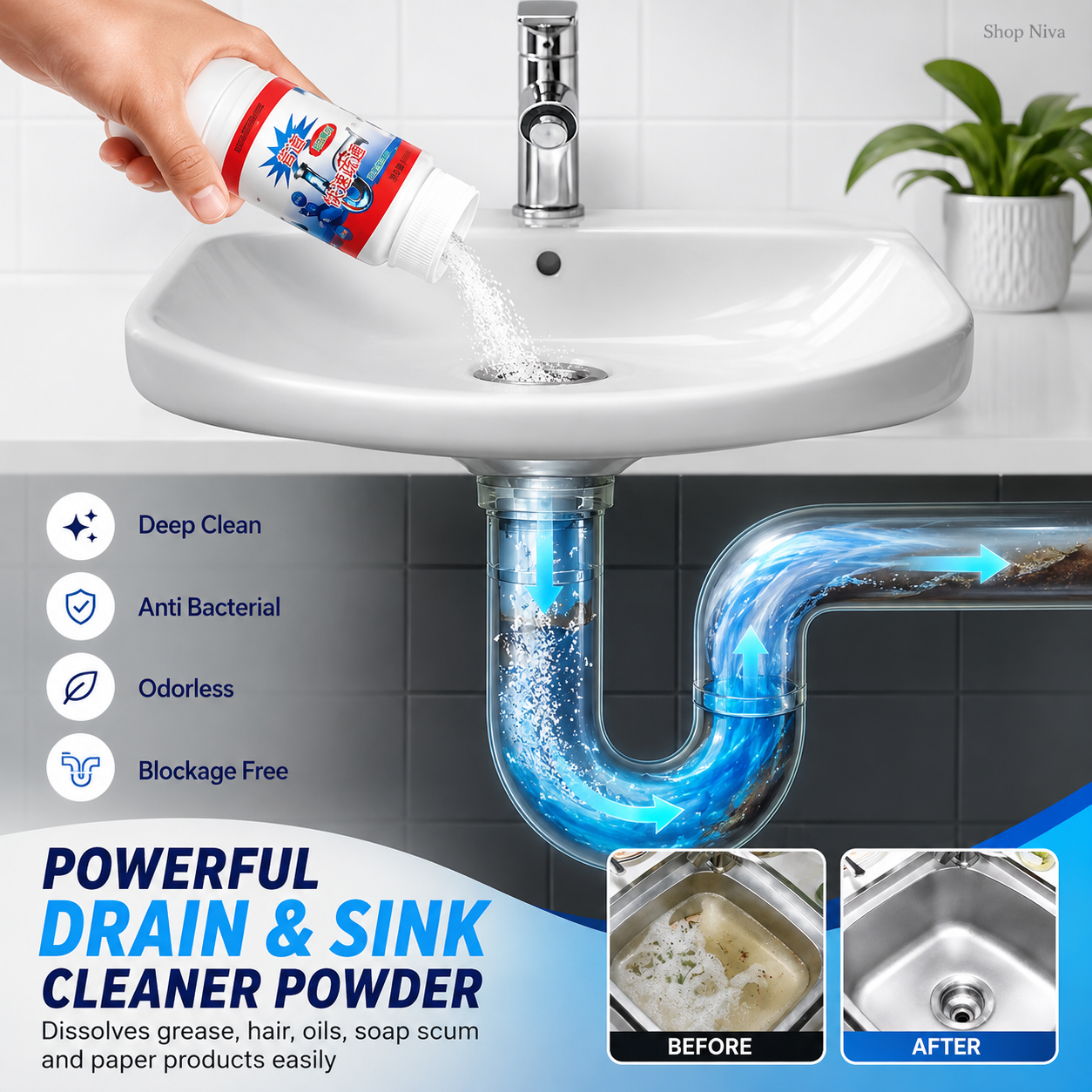 POWERFUL DRAIN & SINK CLEANER POWDER (PACK OF 4)