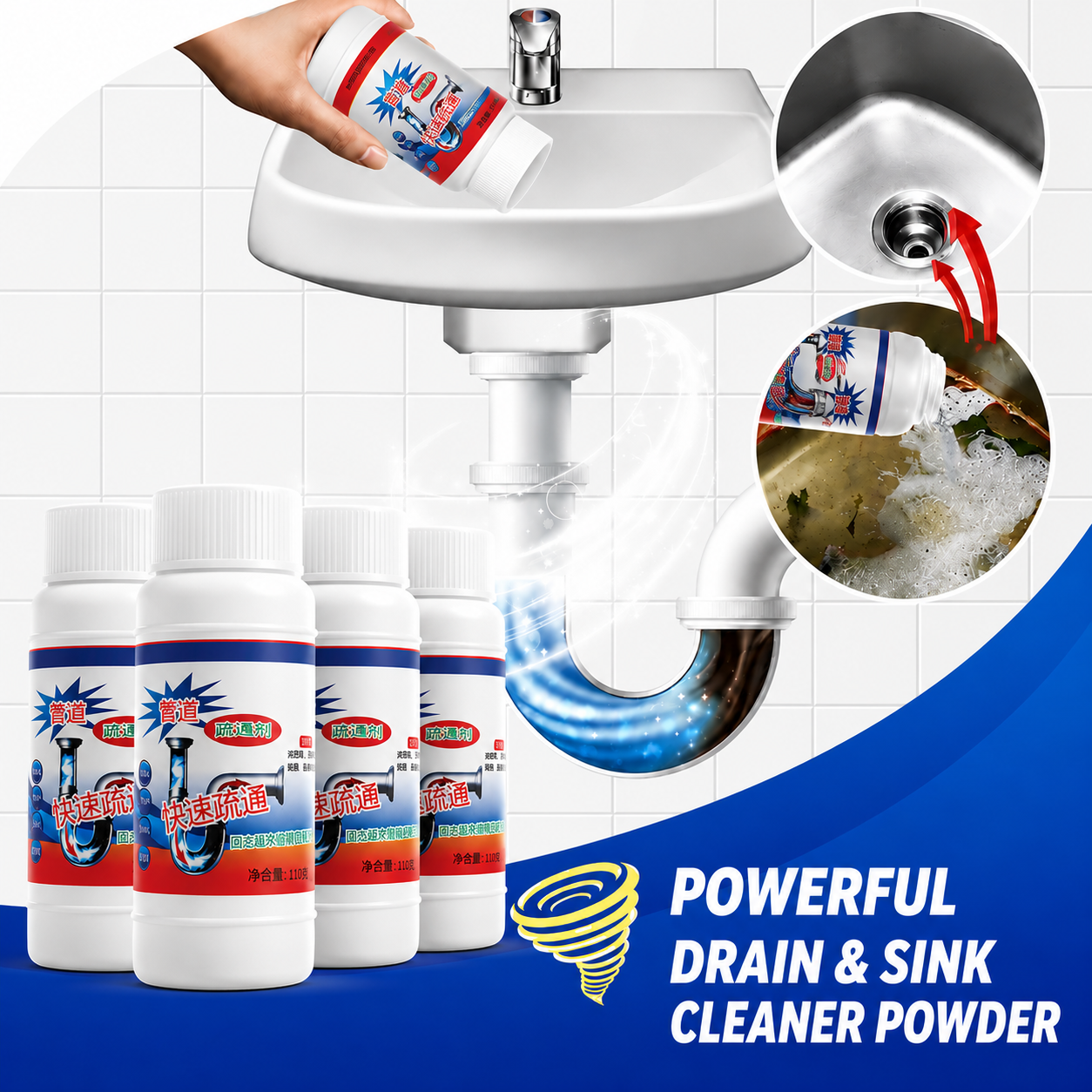SANITIZO POWERFUL DRAIN & SINK CLEANER POWDER (PACK OF 4)