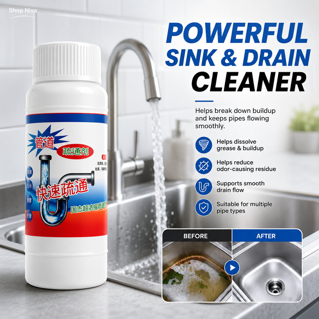 POWERFUL DRAIN & SINK CLEANER POWDER (PACK OF 4)