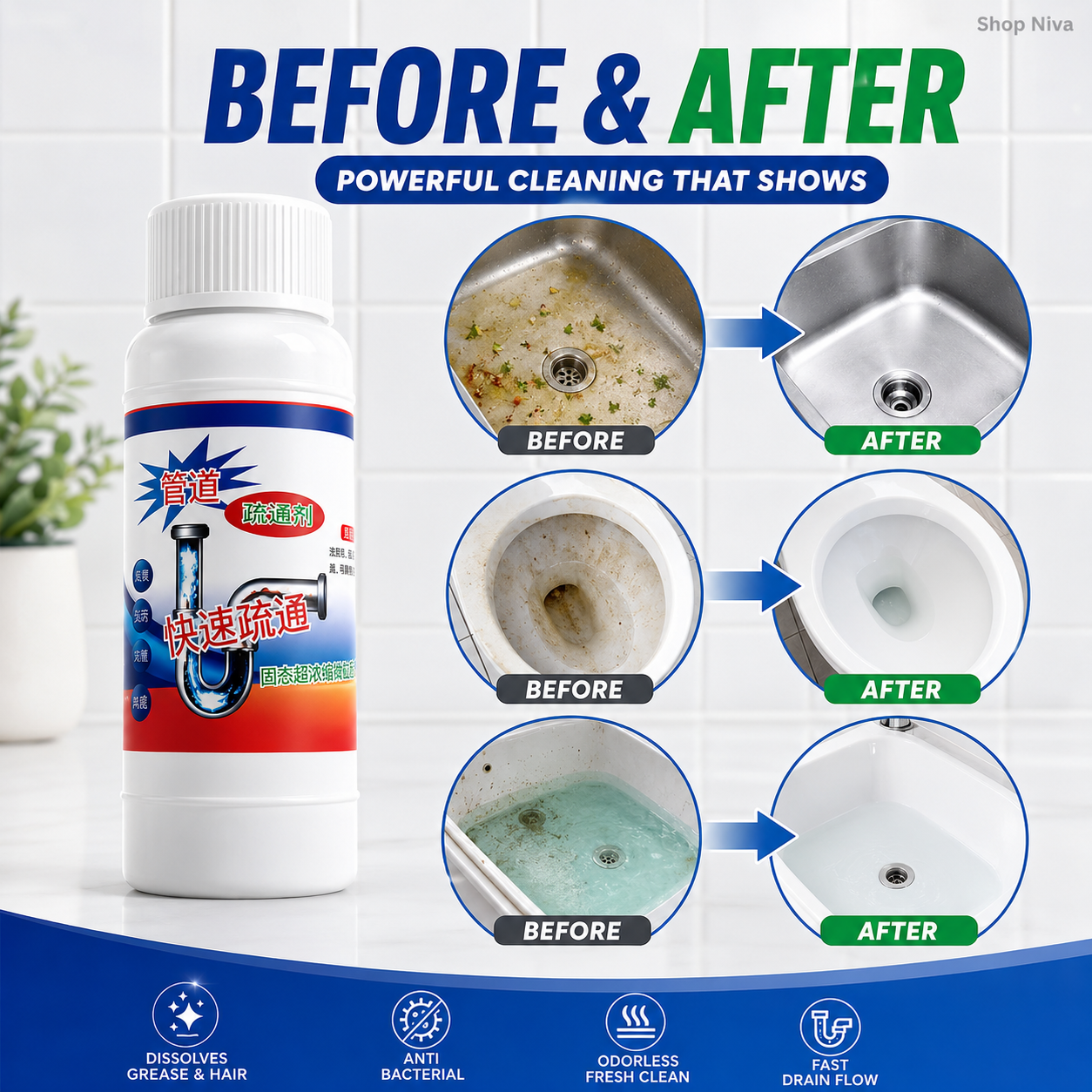 POWERFUL DRAIN & SINK CLEANER POWDER (PACK OF 4)